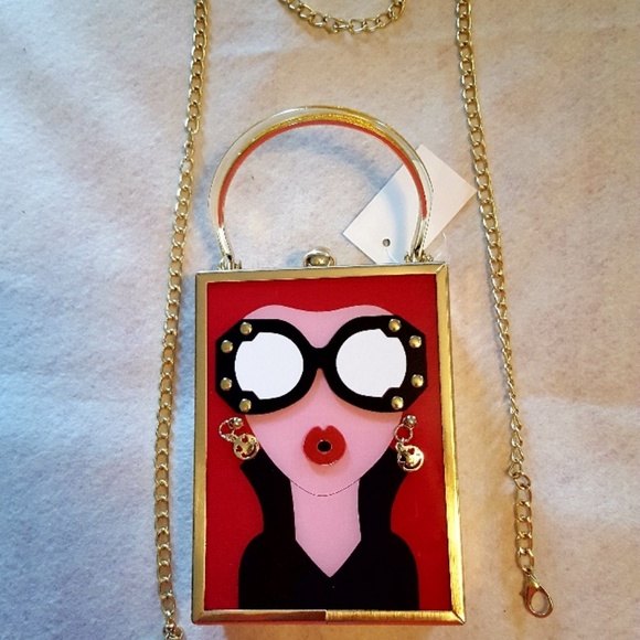 Handbags - WHIMSICAL RED DAY OR EVENING PURSE- GIRL W/GLASSES